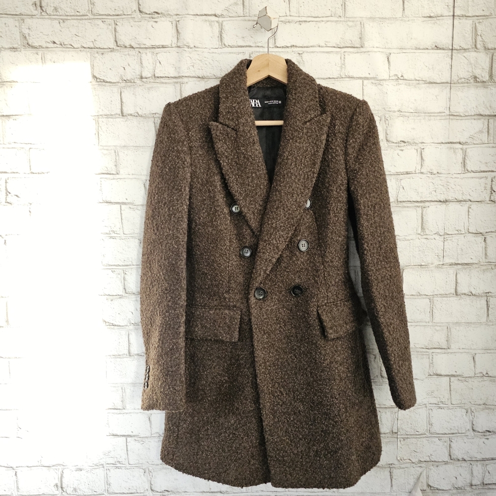 Zara Textured Brown Pea Coat